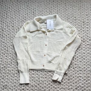 FRAME Cream Open-Knit Collared Cardigan
